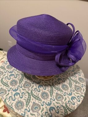 Elegant Purple August Church Hat – Fancy Women’s Statement Sunday Dress Hat